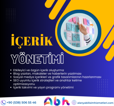 Alanya Bilişim Hizmetleri içerik yönetimi - İçeriğinizin etkili bir şekilde planlanması, oluşturulması ve yönetilmesini sağlayan Alanya Bilişim Hizmetleri'nin içerik yönetimi hizmeti.